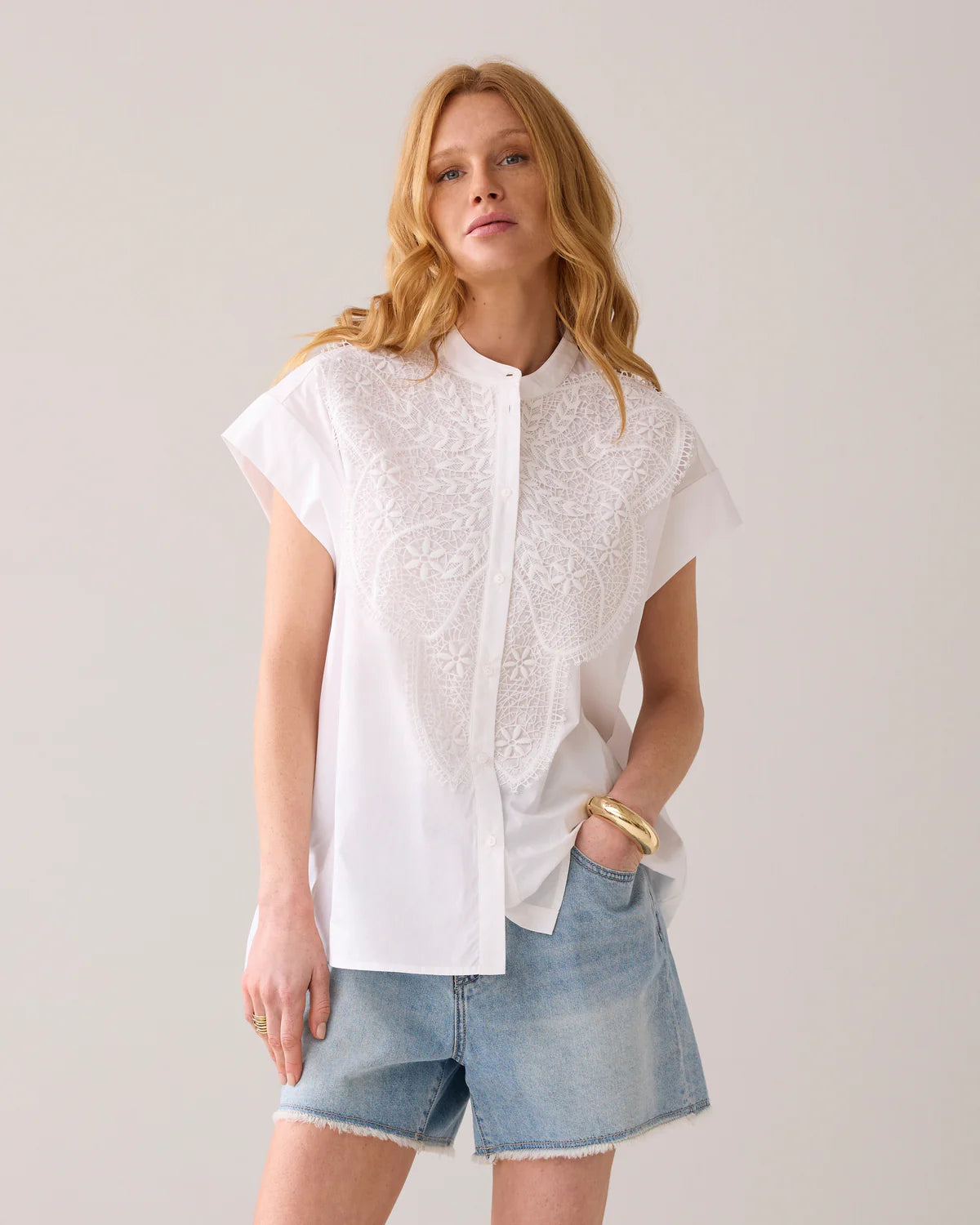 100% Crisp Cotton Poplin Blouse in White