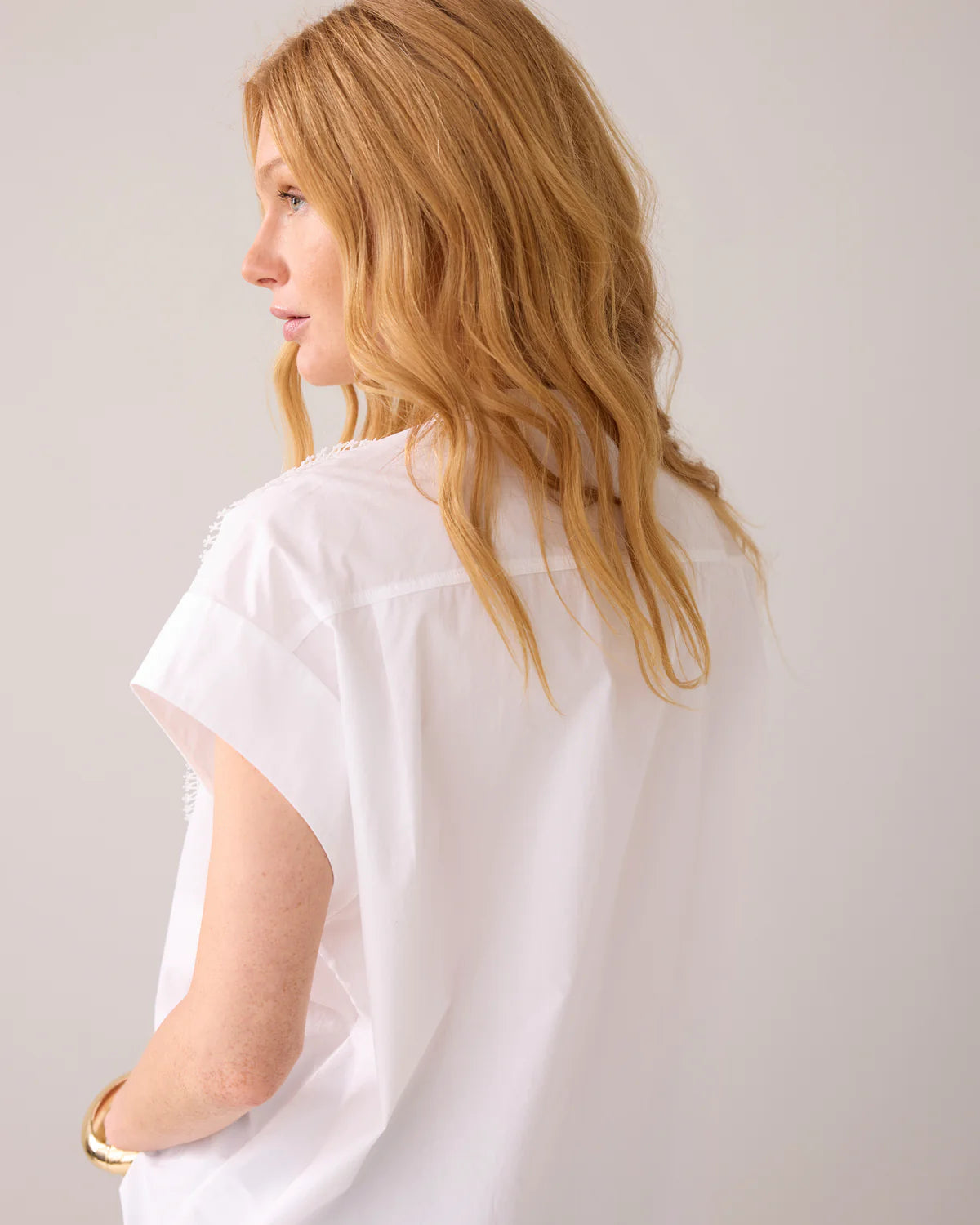 100% Crisp Cotton Poplin Blouse in White