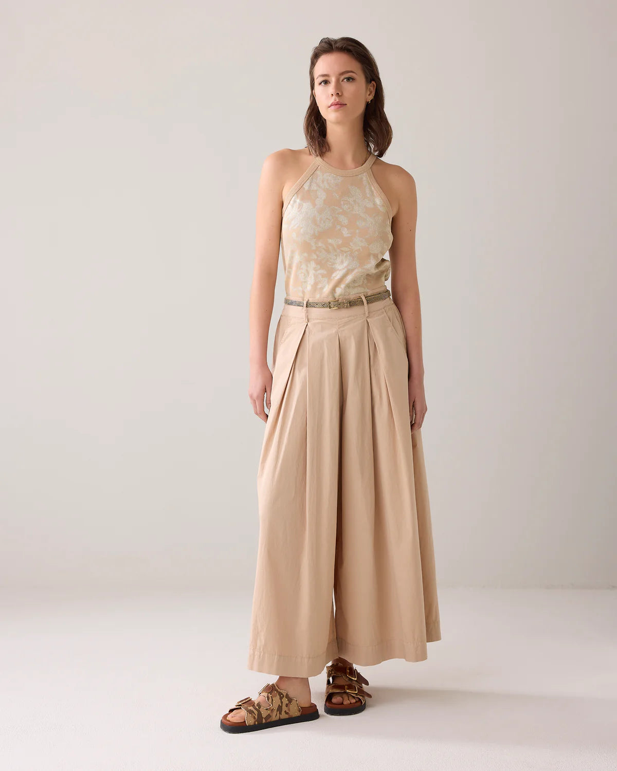 Halter Printed Top in Beige