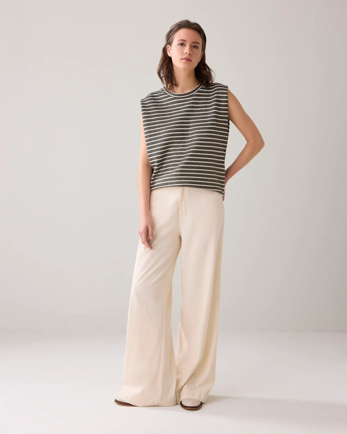 Knitted Sleeveless Top in Black and Ivory