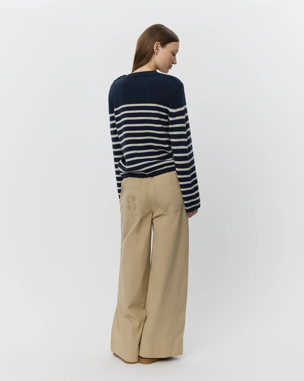 Reine 100% Cotton Wide Legged Cargo Trousers in Dark Sand