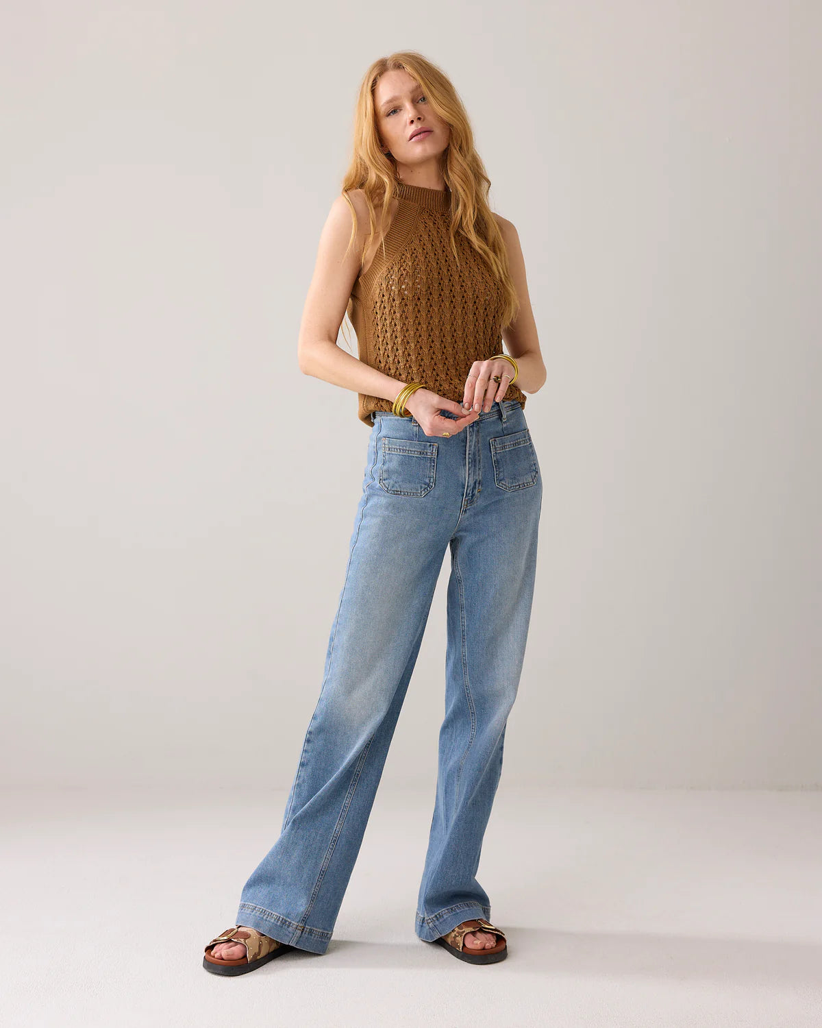 Flared Denim Jeans in Vintage Blue