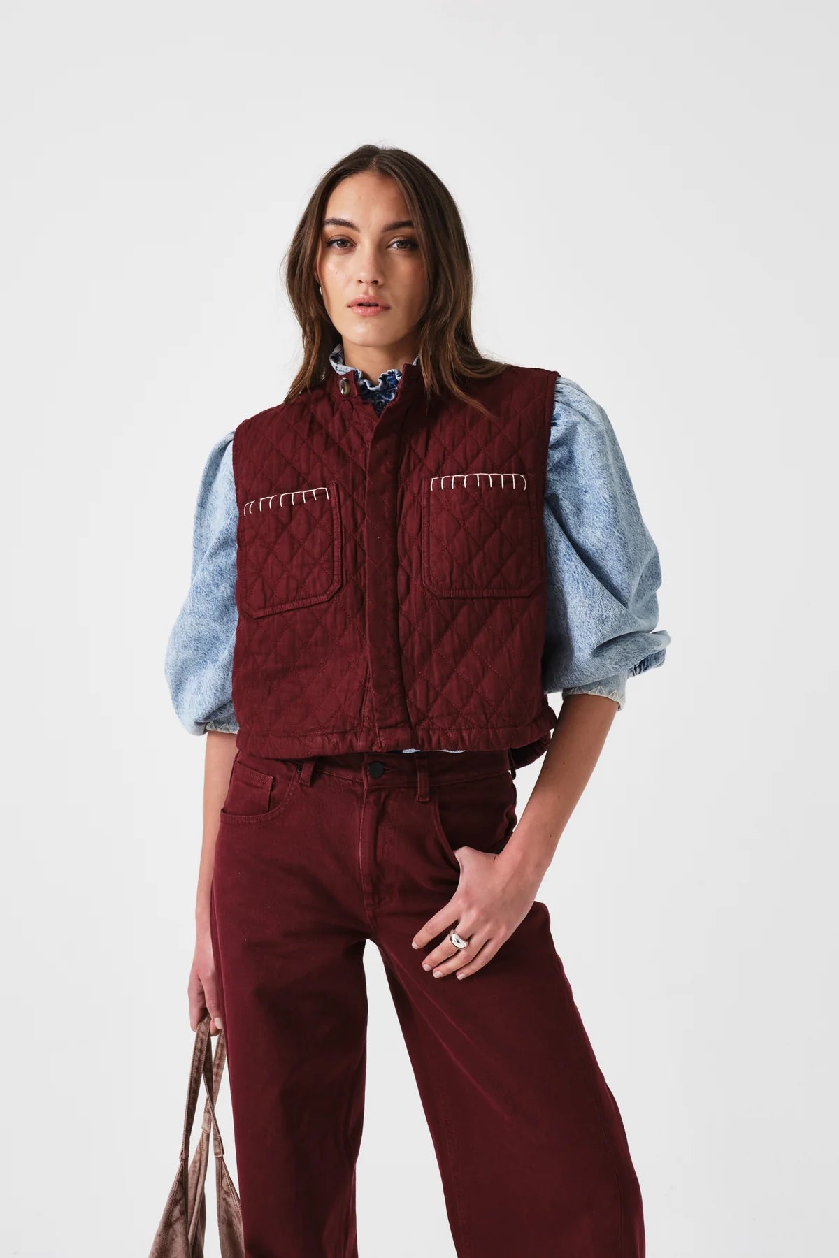 Quilted Pablo Waistcoat in Mulberry