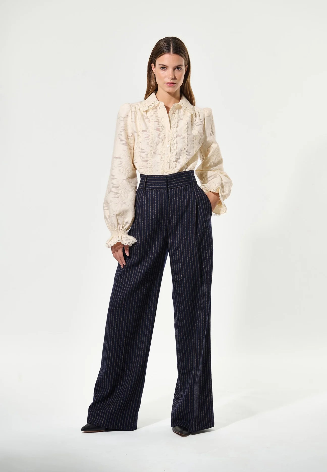 Casitia Dea Wide Leg Trousers in Blue Pinstripe