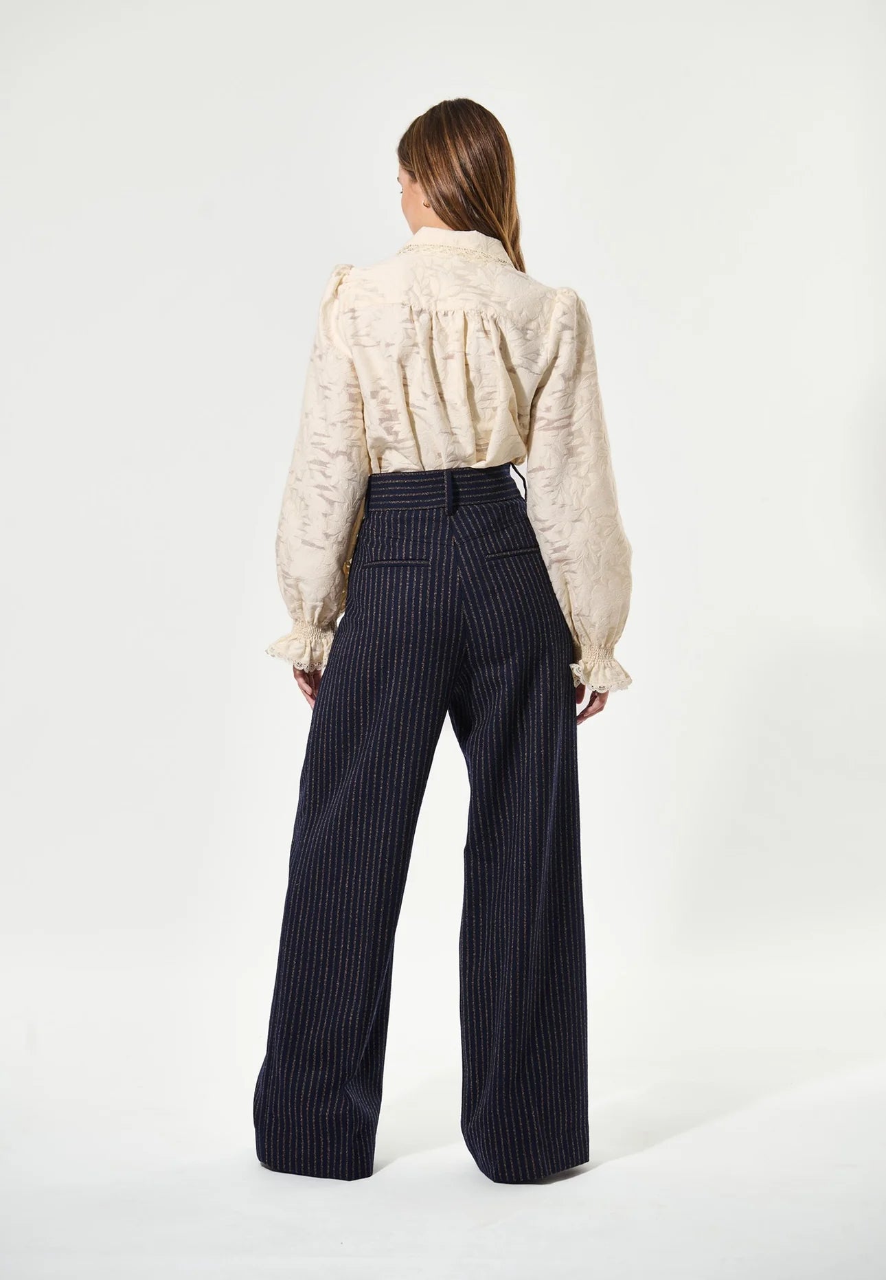 Casitia Dea Wide Leg Trousers in Blue Pinstripe