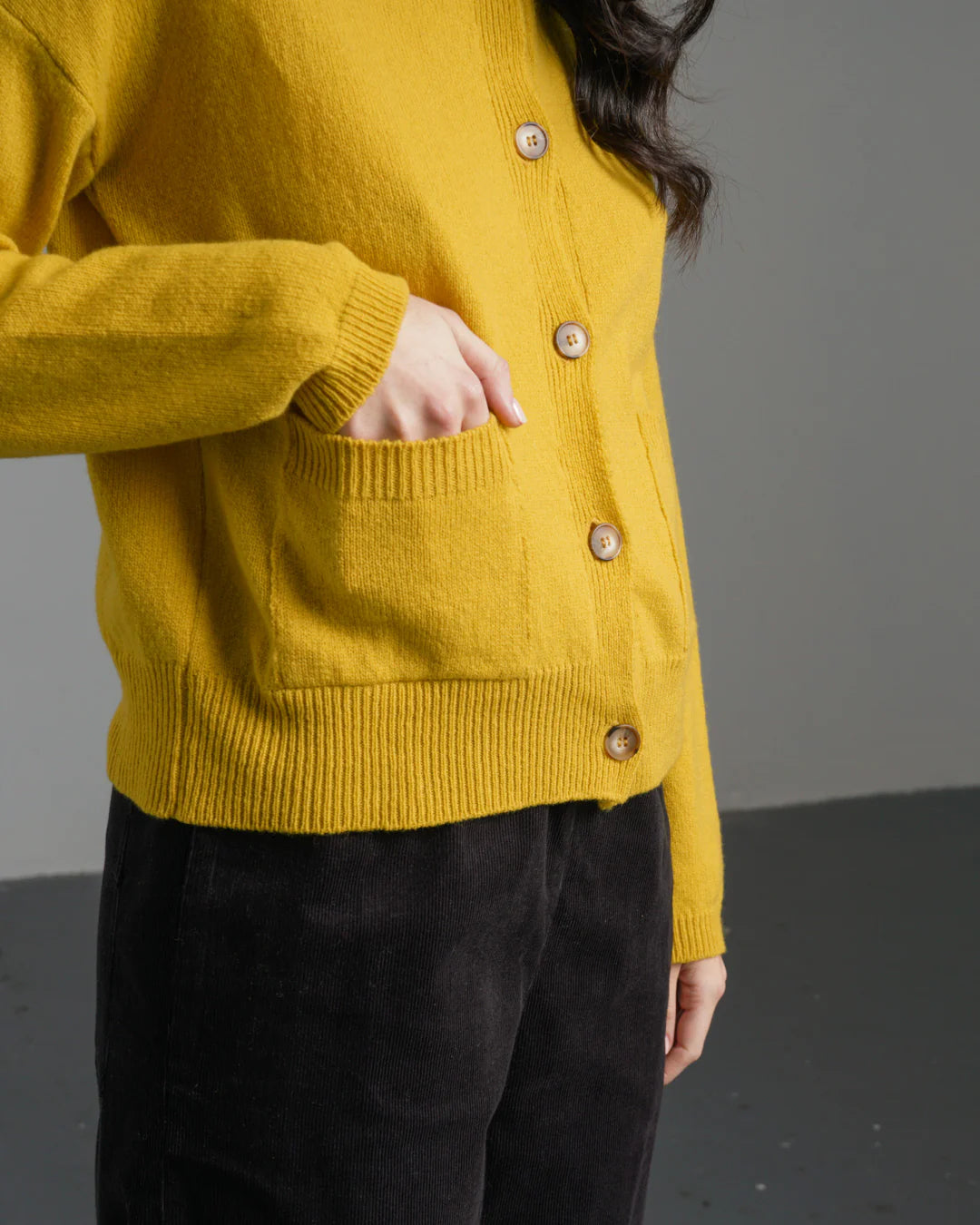 Mira Cropped Cardigan 100% Merino Wool in Piccalilli
