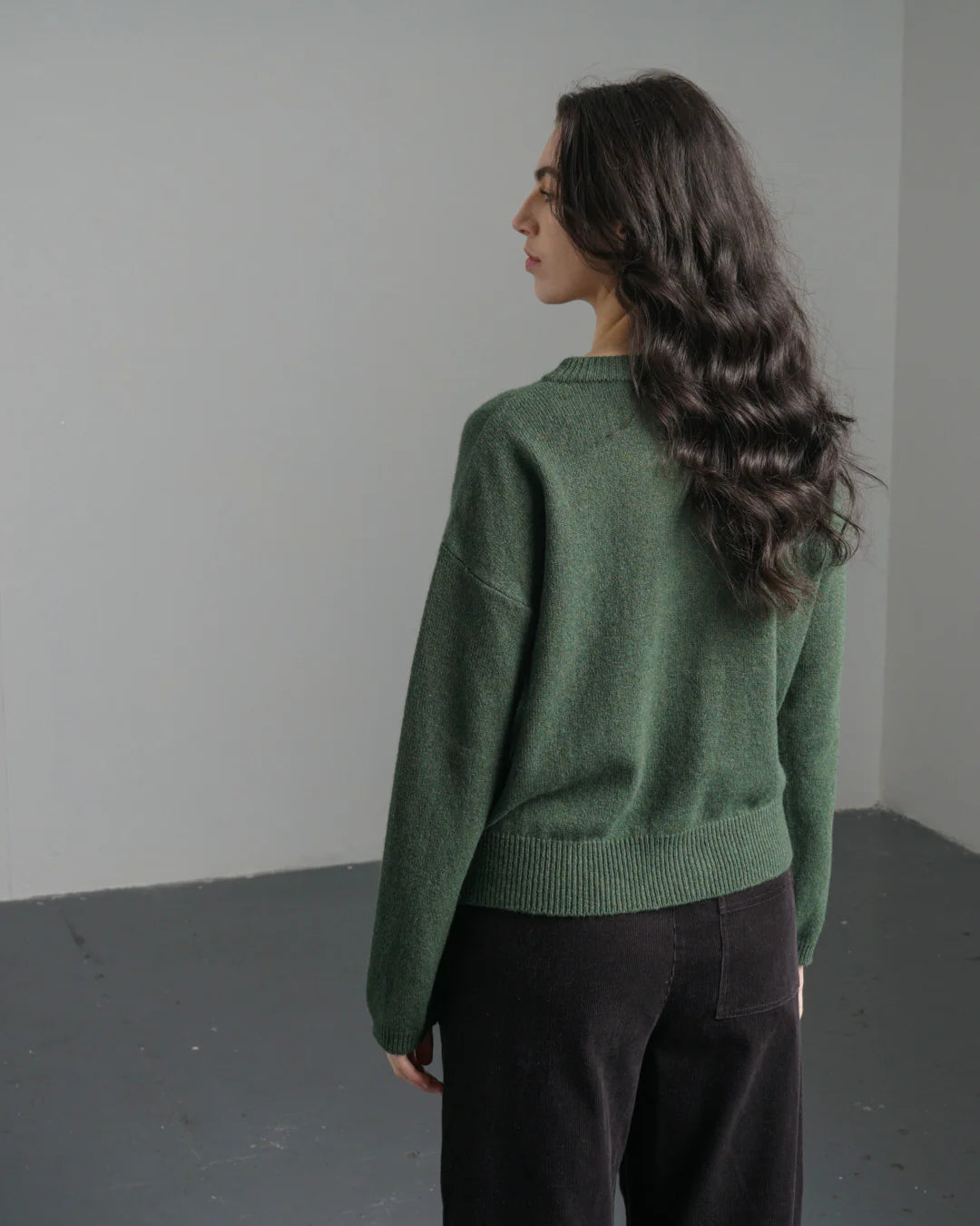 Mira Cropped Cardigan 100% Merino Wool in Rosemary