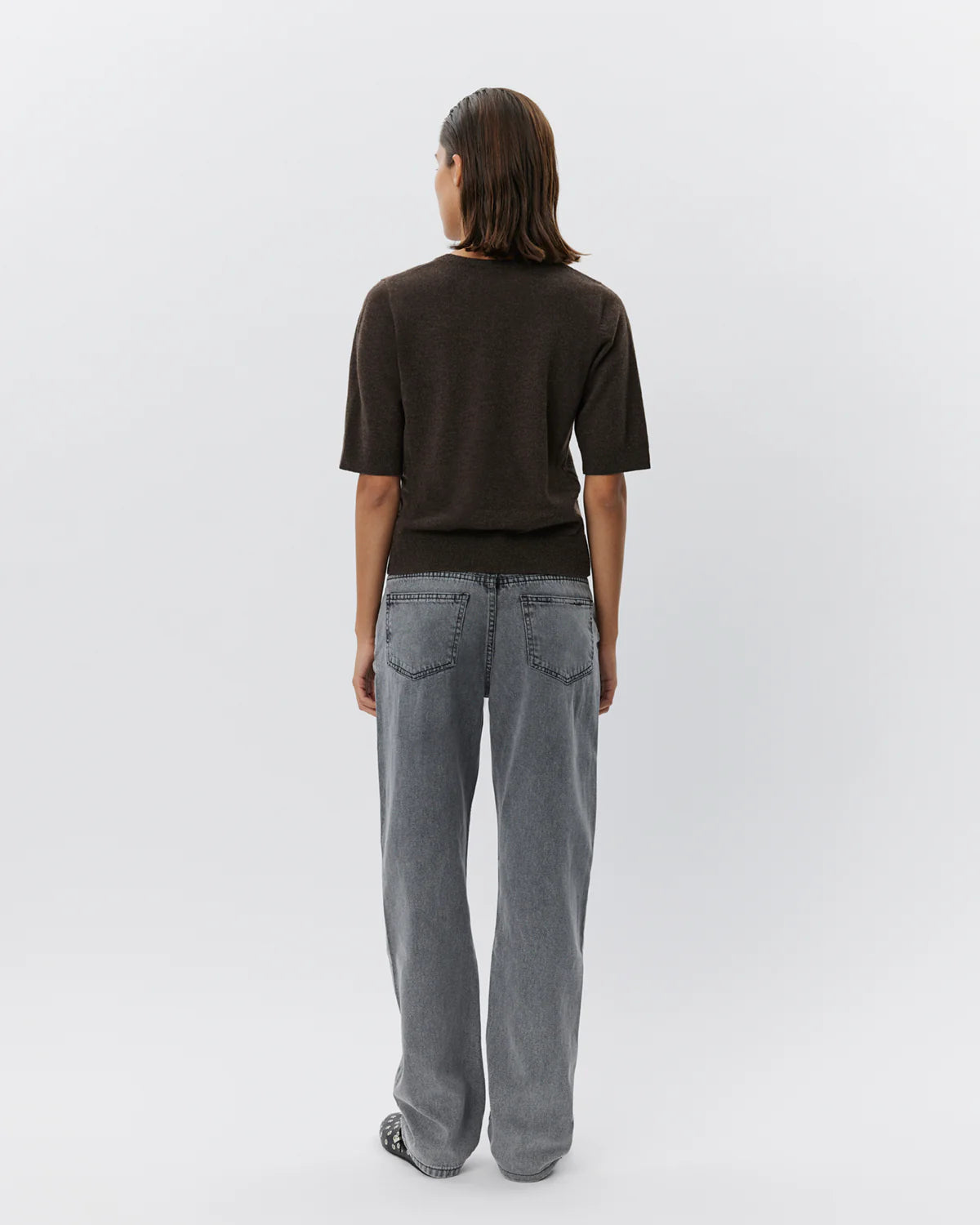 100% Merino Short Sleeved Cardigan in Brown Fudge