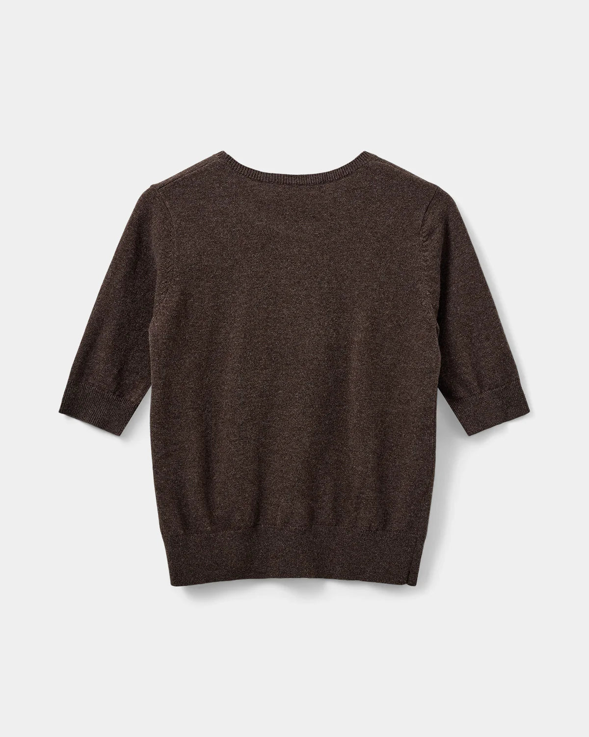 100% Merino Short Sleeved Cardigan in Brown Fudge
