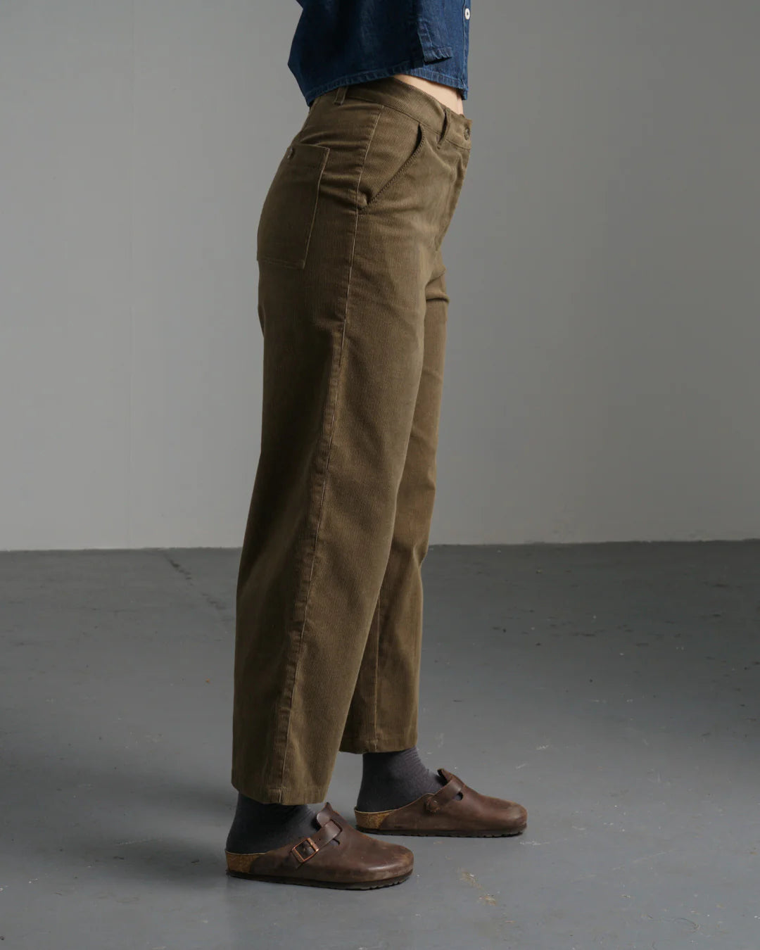 Harper Wide Leg Cord Trousers in Dark Sand