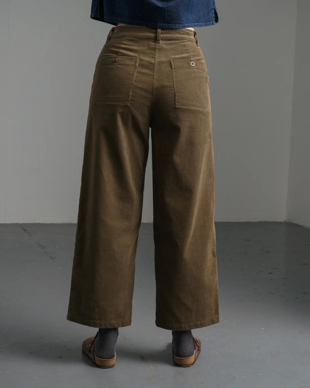 Harper Wide Leg Cord Trousers in Dark Sand
