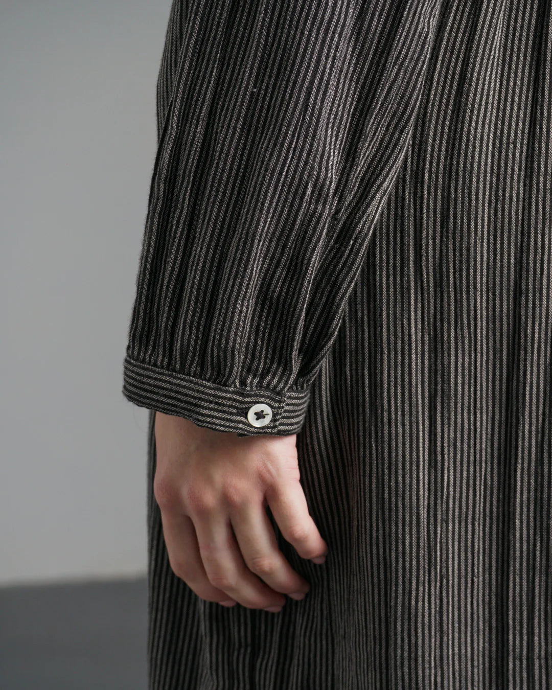 Bea 100% Organic Cotton Shirt Dress in Grey Pinstripe