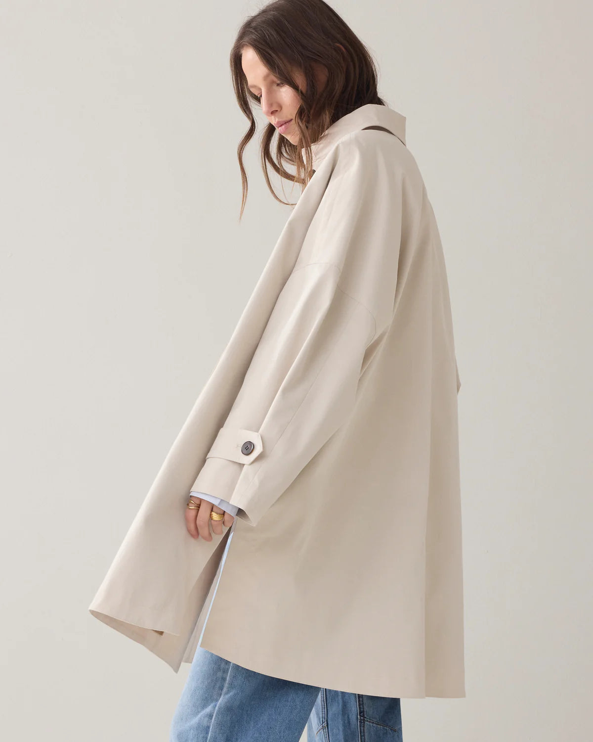 100% Cotton Gabardine Trench Coat in Ivory