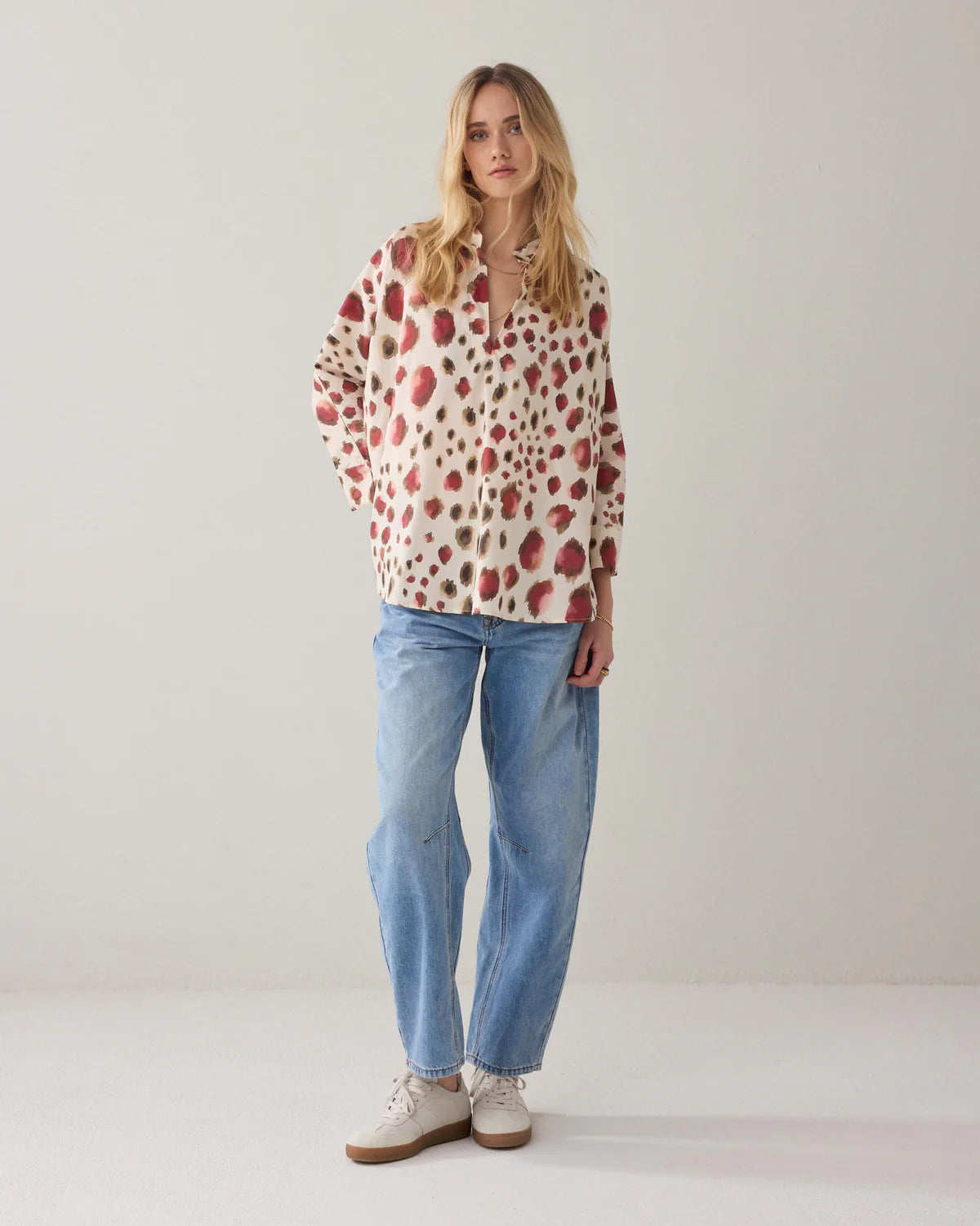100% Cotton Animal Top in Ivory and Redcurrant