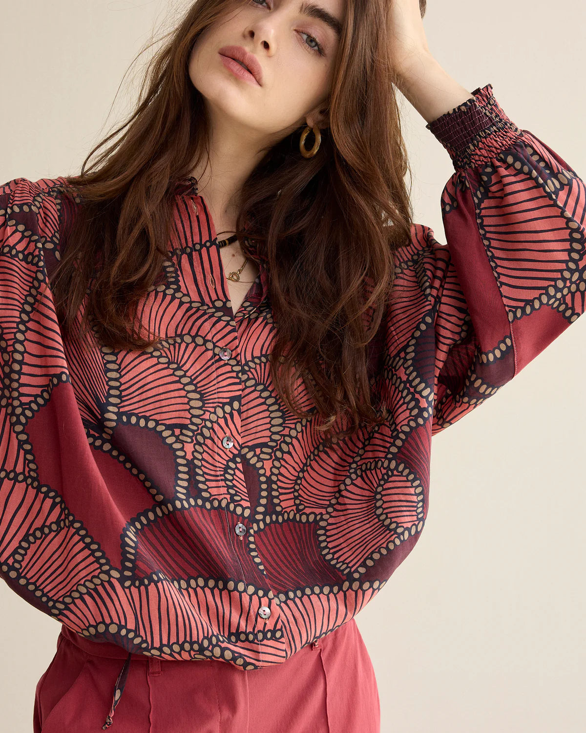 100% Cotton and Viscose Mix Top in Redcurrant