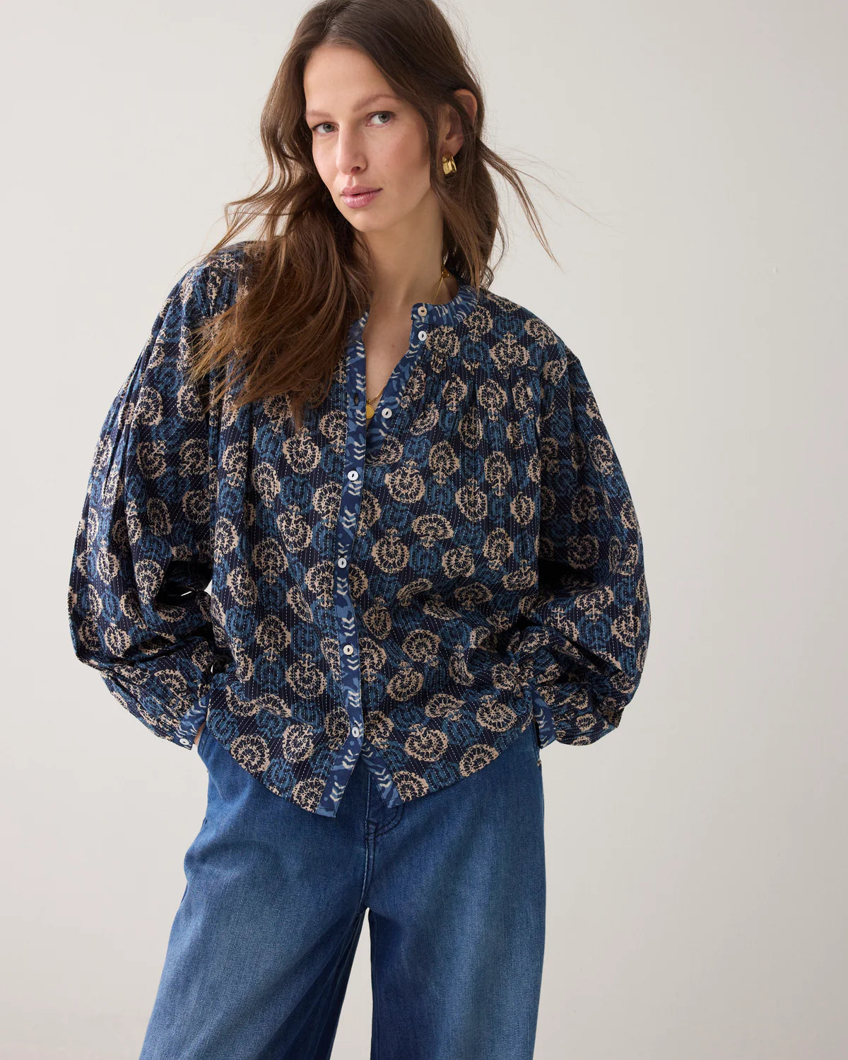 100% Cotton Blouse in Midnight Blue
