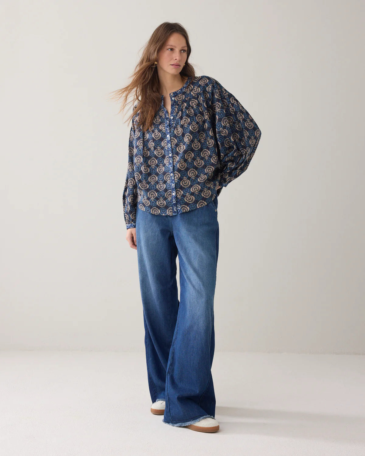 100% Cotton Blouse in Midnight Blue