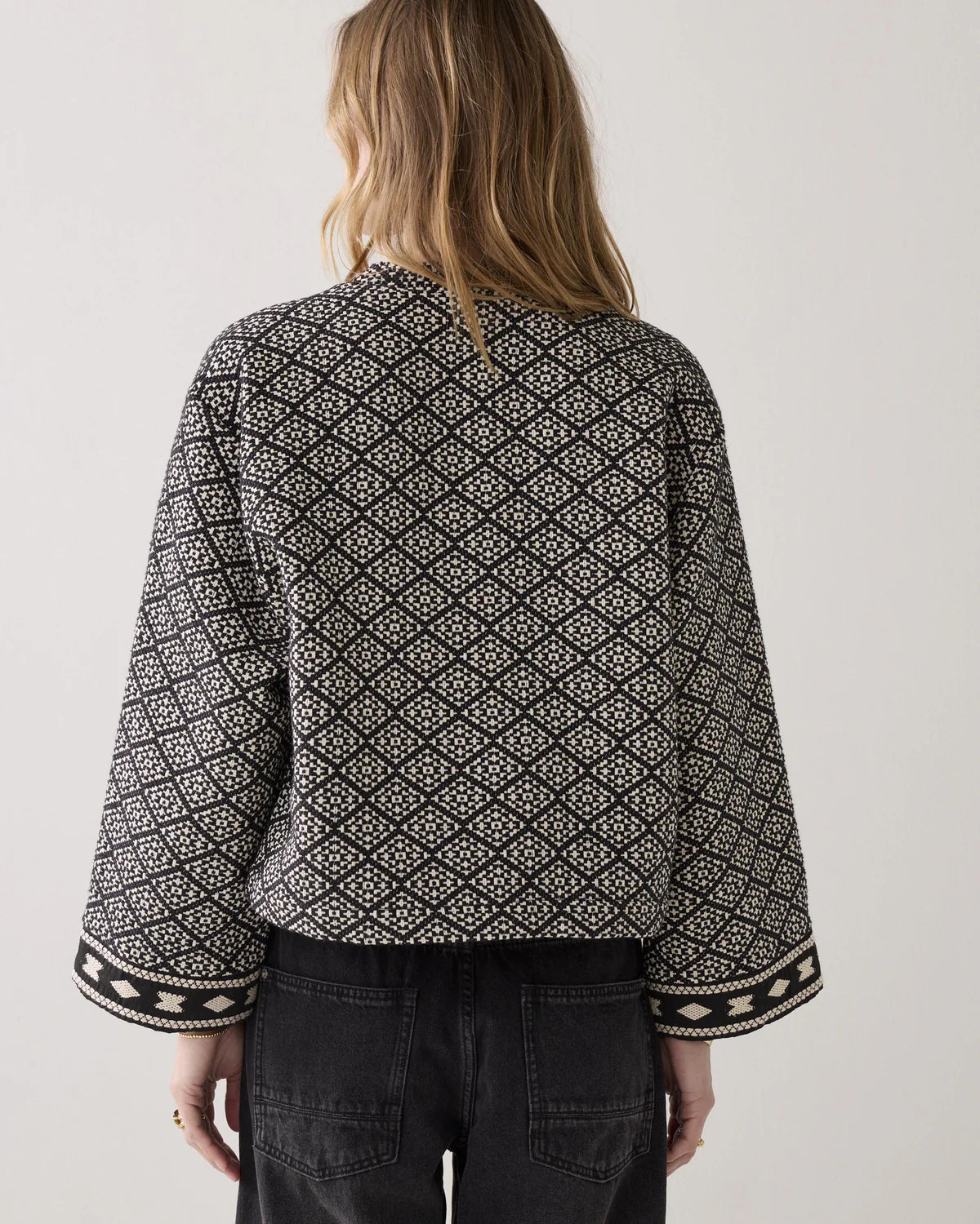 Linen and Cotton Jacket in Ivory and Black