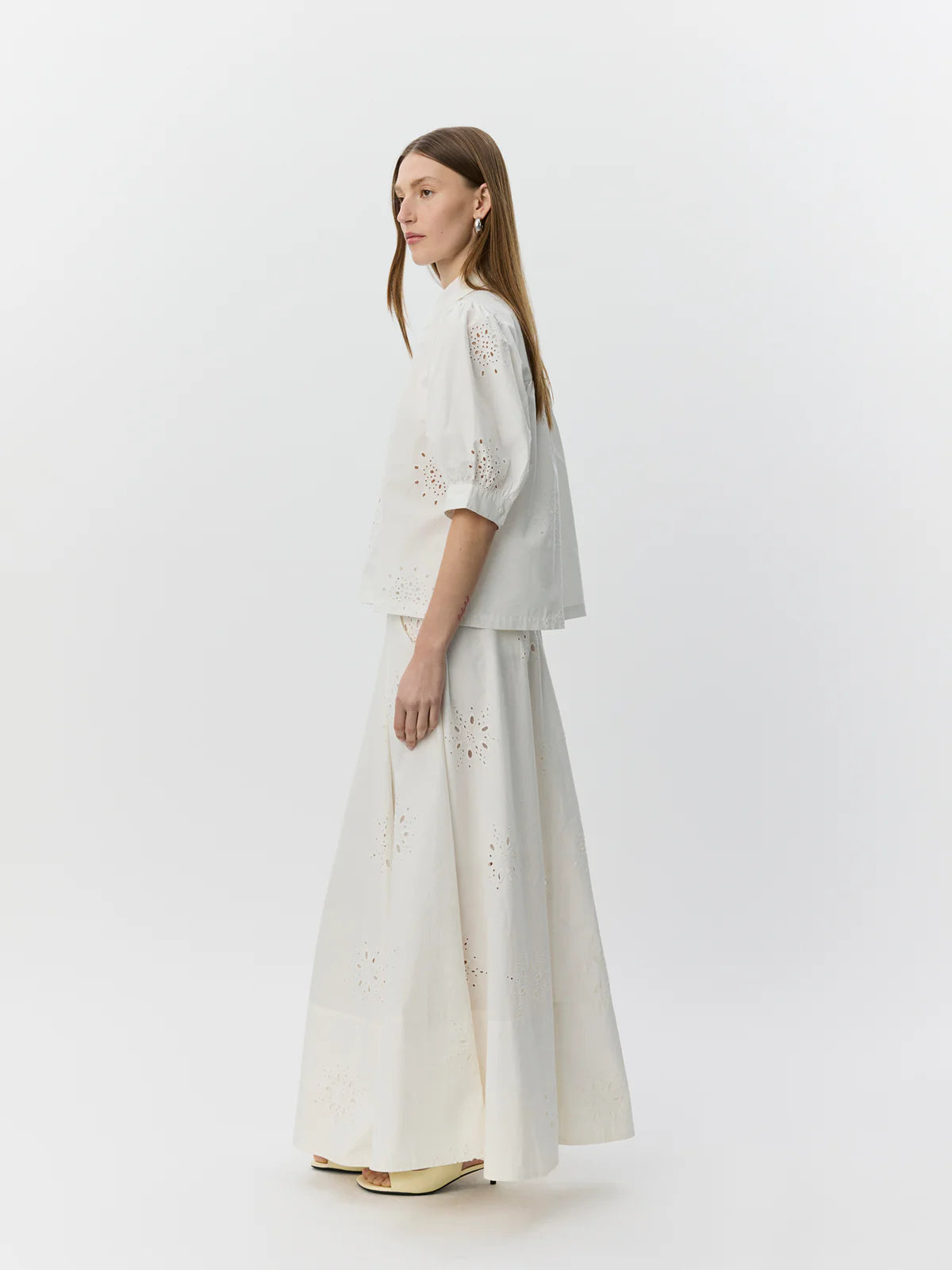 100% Broderie Anglaise Cotton Alessia Shirt in White