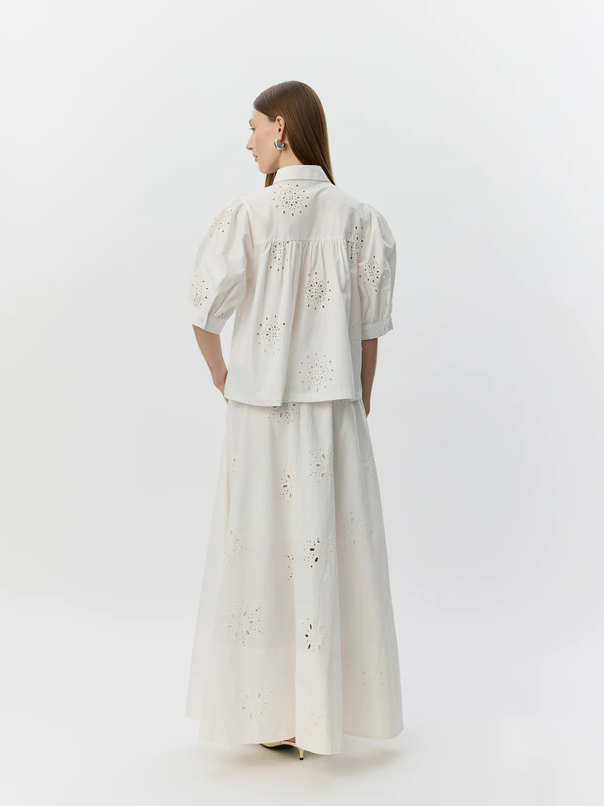 100% Broderie Anglaise Cotton Alessia Shirt in White