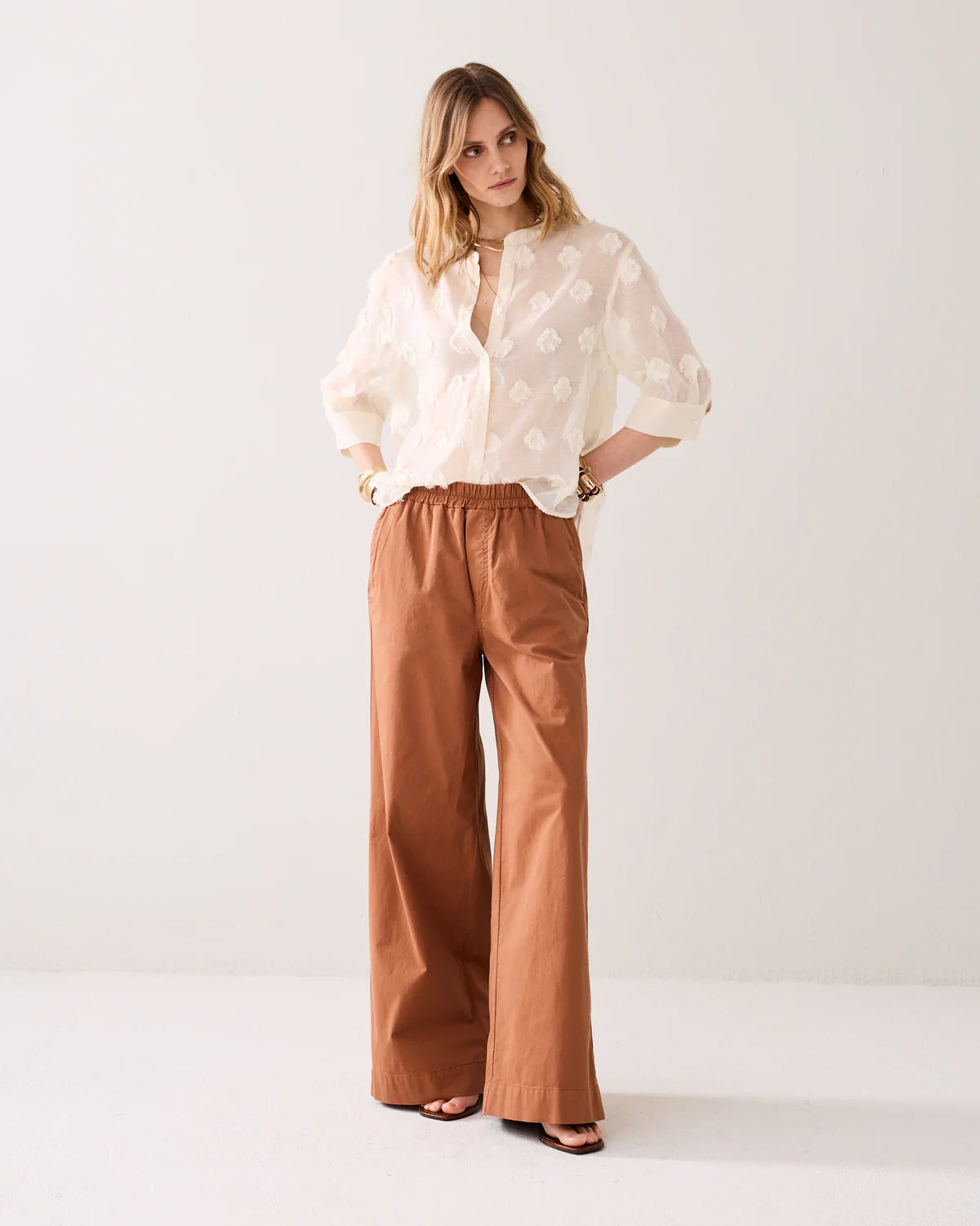 100% Soft Cotton Wide Leg Trousers in Cinnamon