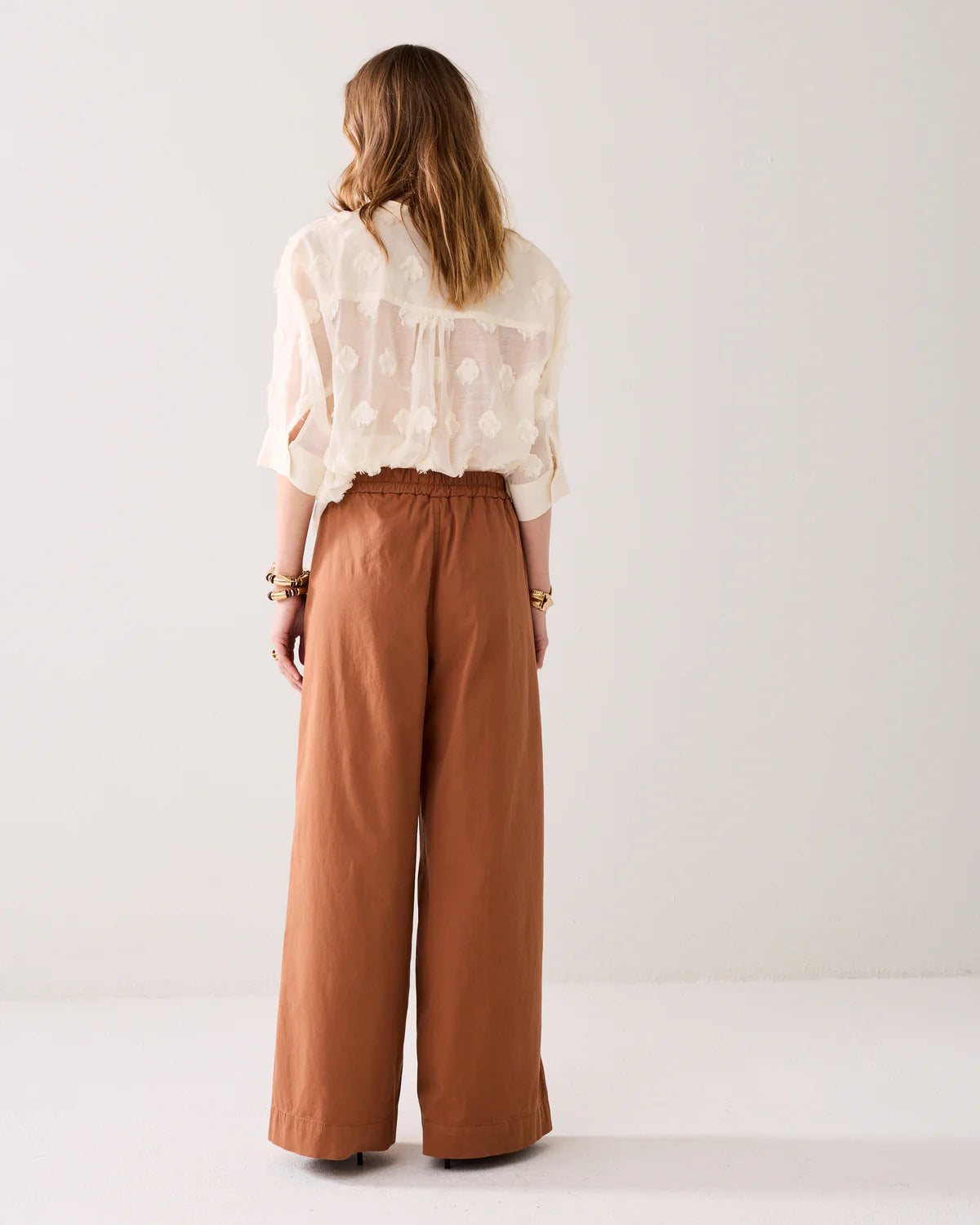 100% Soft Cotton Wide Leg Trousers in Cinnamon