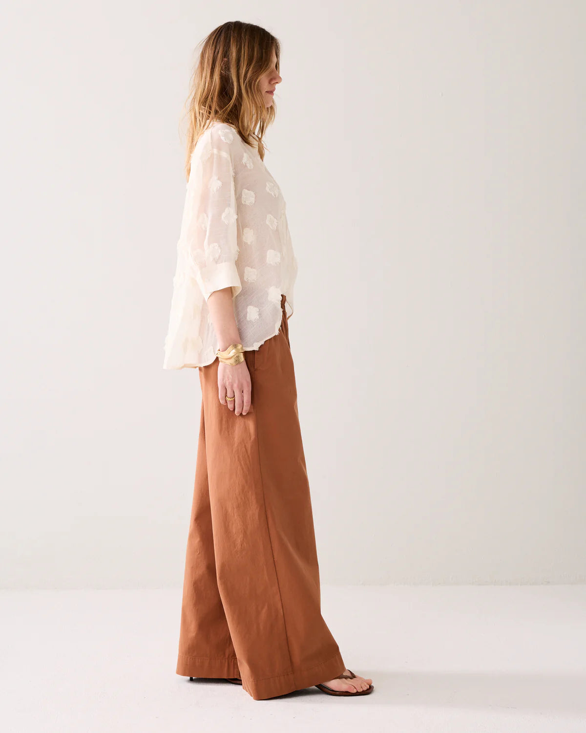 100% Soft Cotton Wide Leg Trousers in Cinnamon