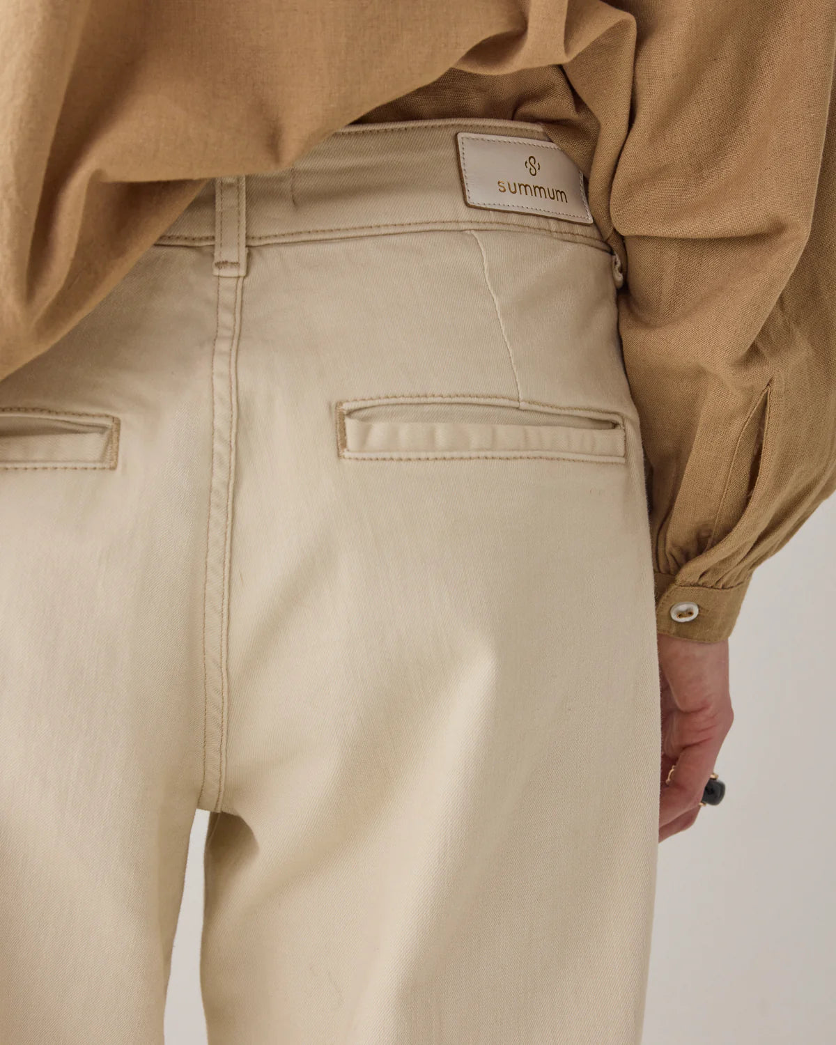 100% Cotton Barrel Leg Cocoon Trousers in Alpaca