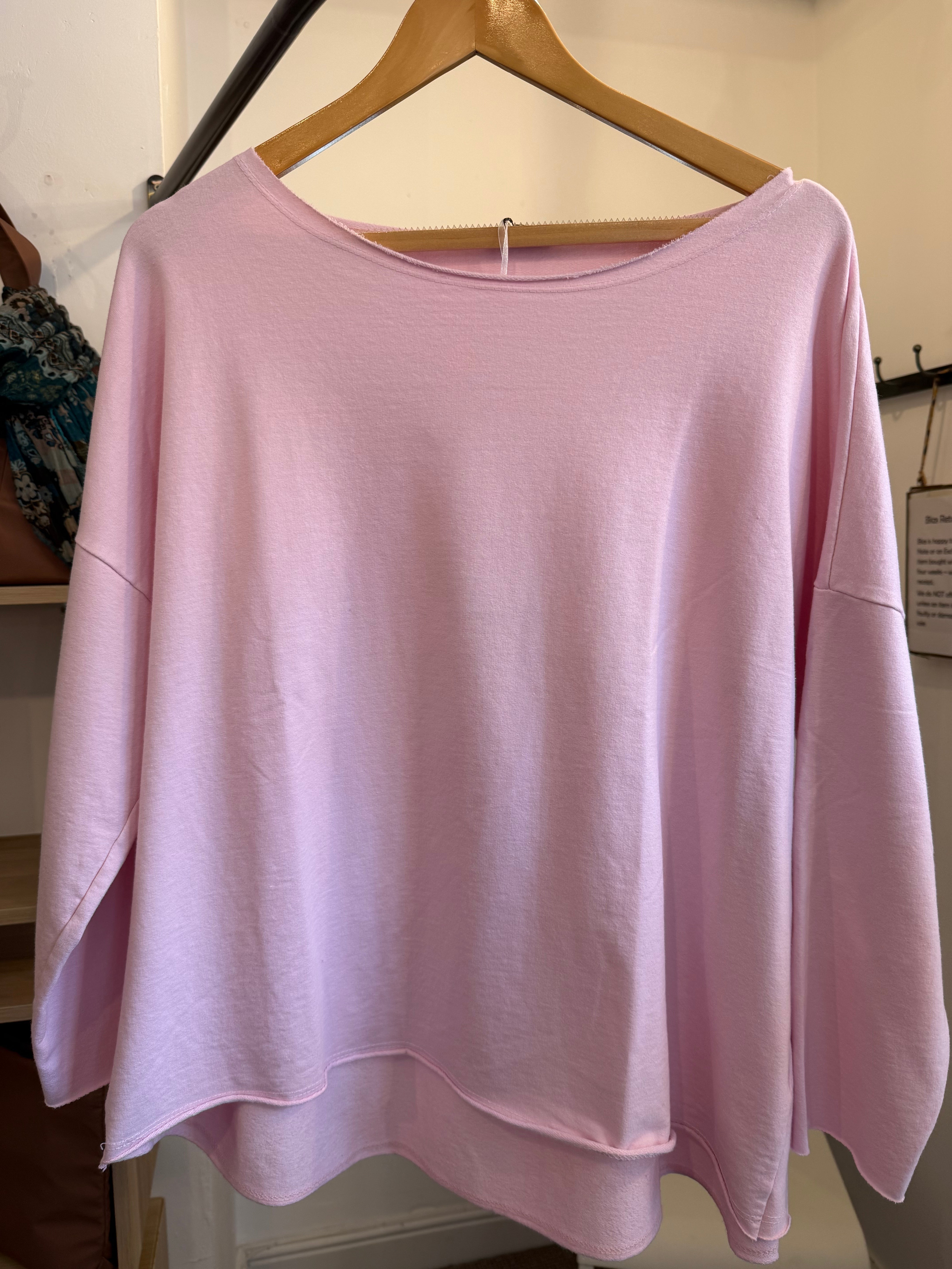 Jayne Long Sleeve Lightweight Sweat in Ice Pink