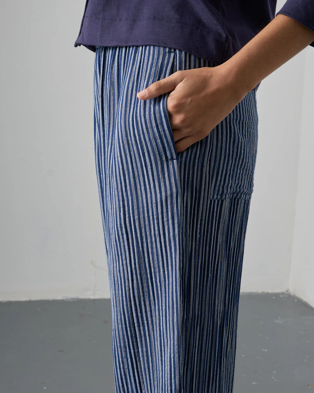 Clara Cropped Trousers in Navy Stripe