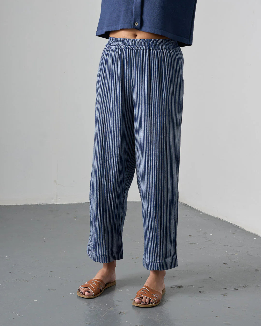 Clara Cropped Trousers in Navy Stripe