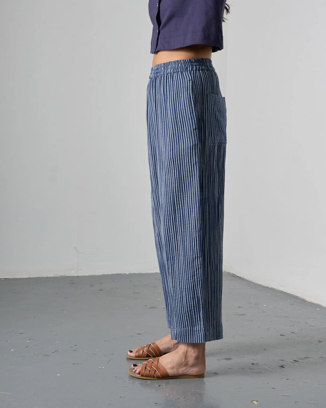 Clara Cropped Trousers in Navy Stripe