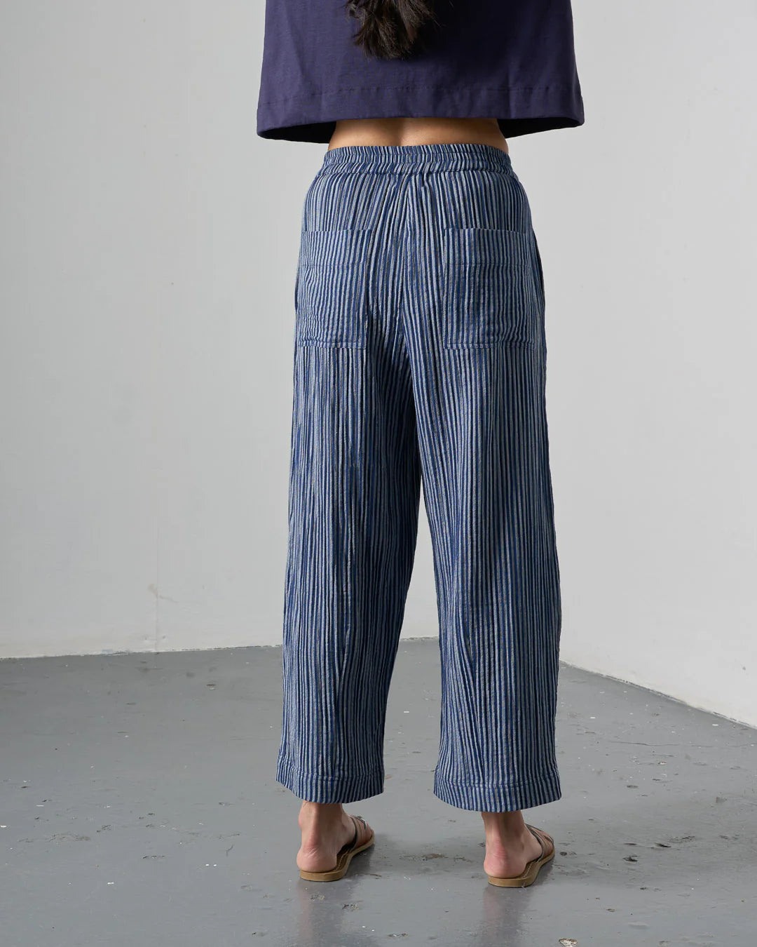 Clara Cropped Trousers in Navy Stripe