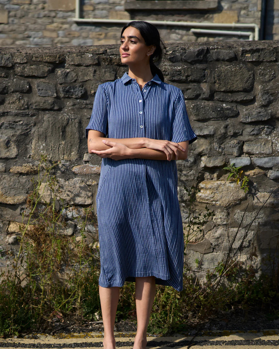 100% Cotton Alexa Shirt Dress in Navy Gingham Check