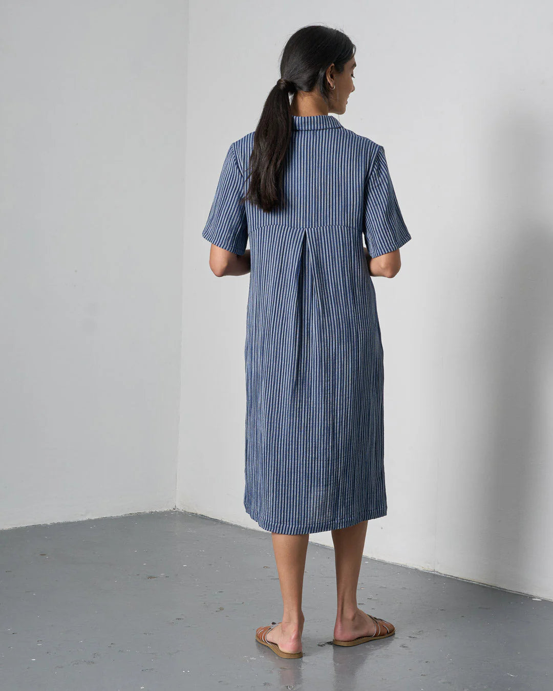 100% Cotton Alexa Shirt Dress in Navy Gingham Check