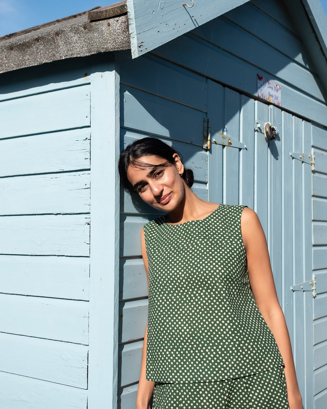 Pippa 100% Organic Cotton Sleeveless Top in Green Dot