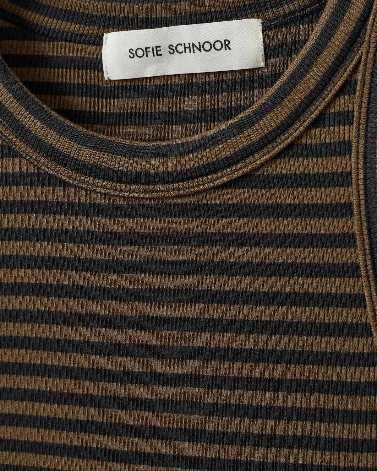 100% Cotton Viscose Jullie Vest Top in Dark Brown and Black Stripe