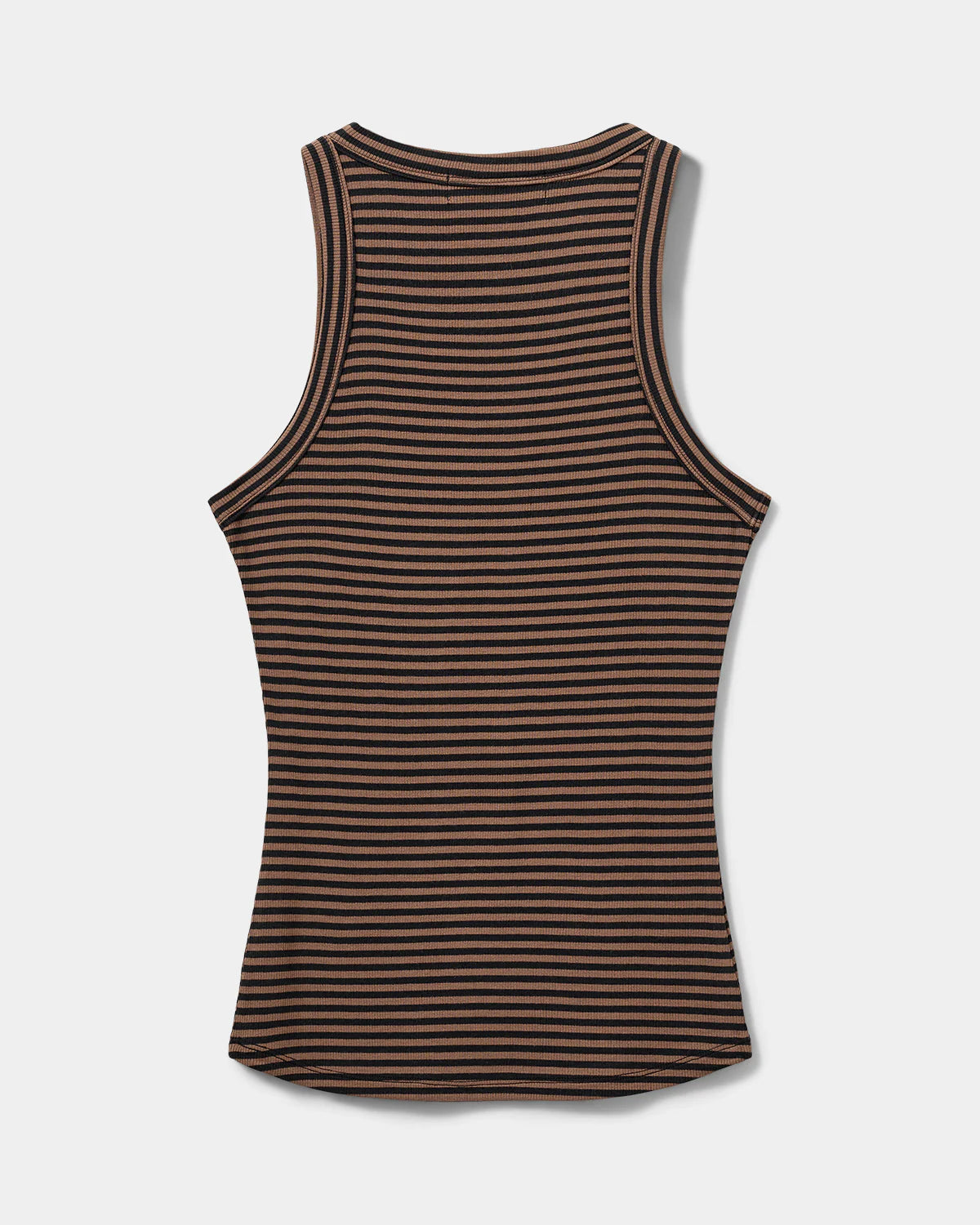 100% Cotton Viscose Jullie Vest Top in Light Brown and Black Stripe