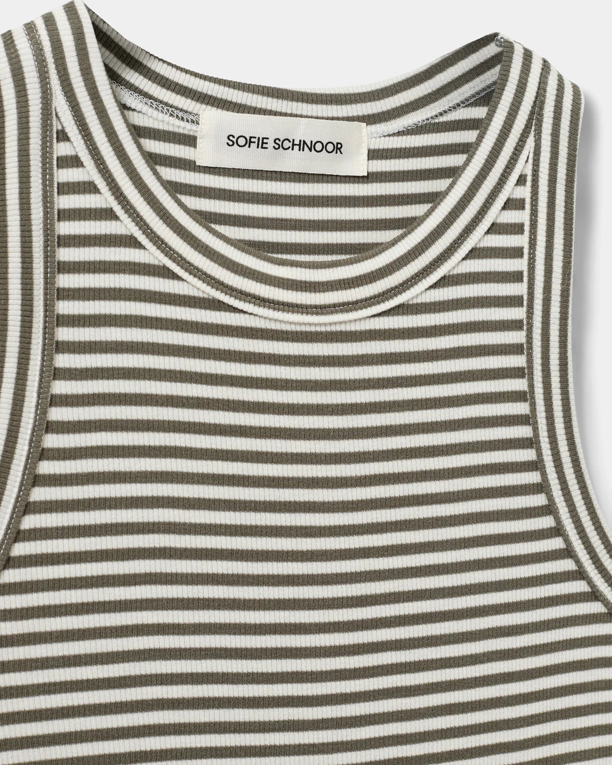 100% Cotton Viscose Jullie Vest Top in Olive and White Stripe