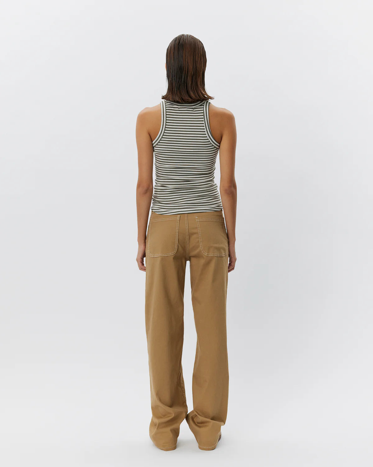 100% Cotton Viscose Jullie Vest Top in Olive and White Stripe