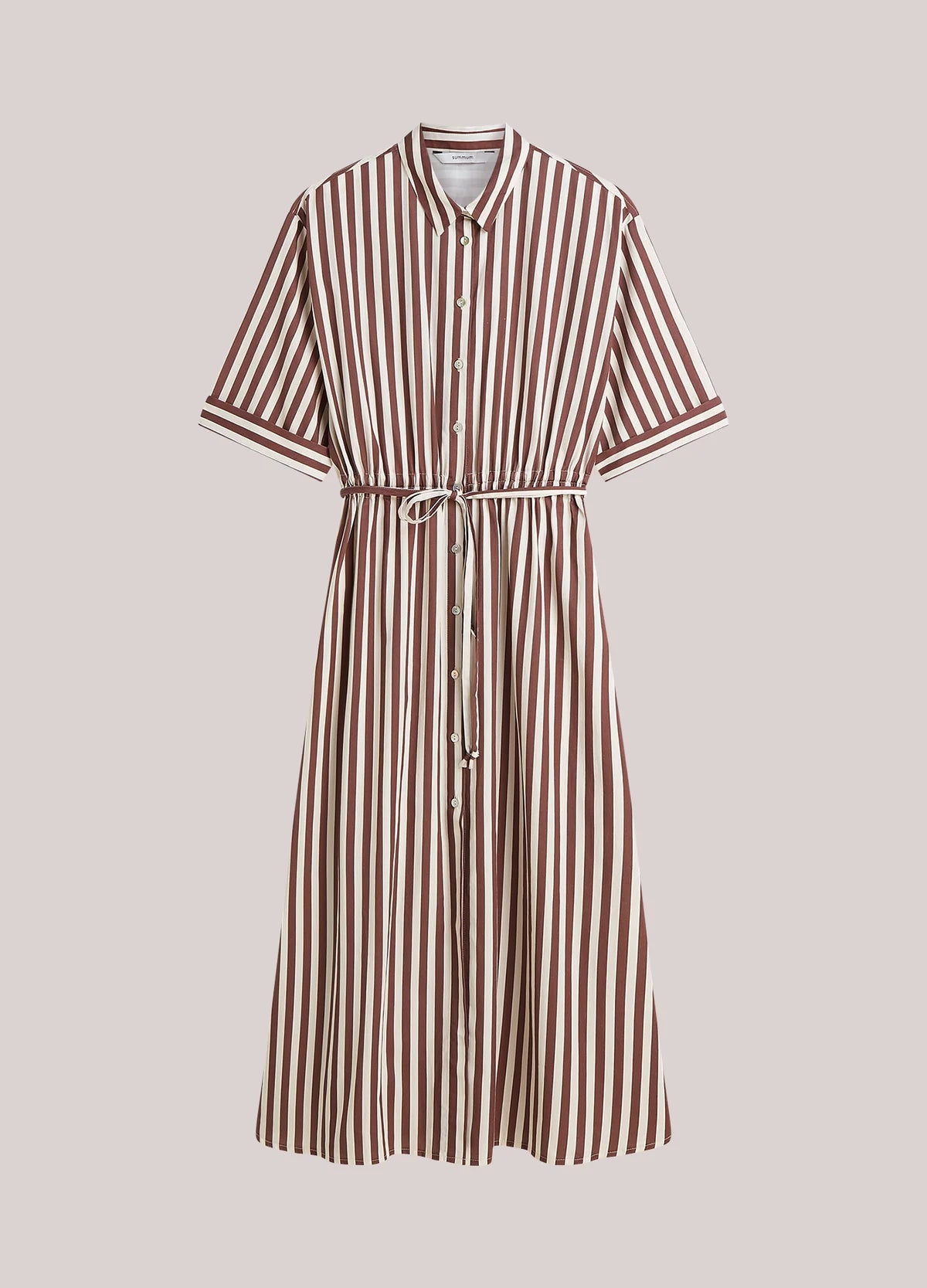 100% Cotton Striped Dress in Deep Fig pockets