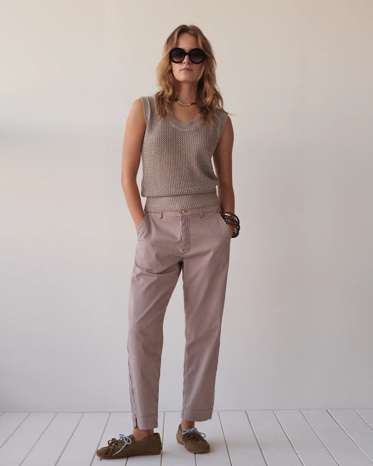 100% Cotton Striped Chinos in Deep Fig