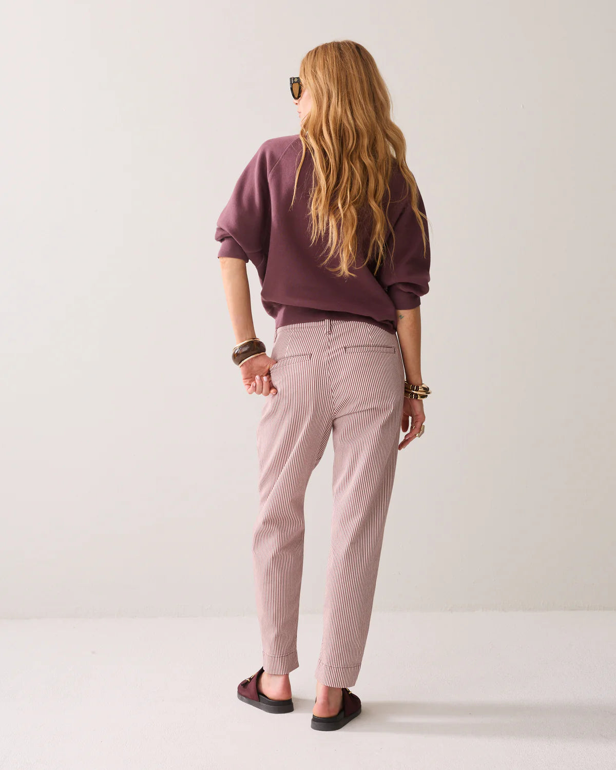 100% Cotton Striped Chinos in Deep Fig