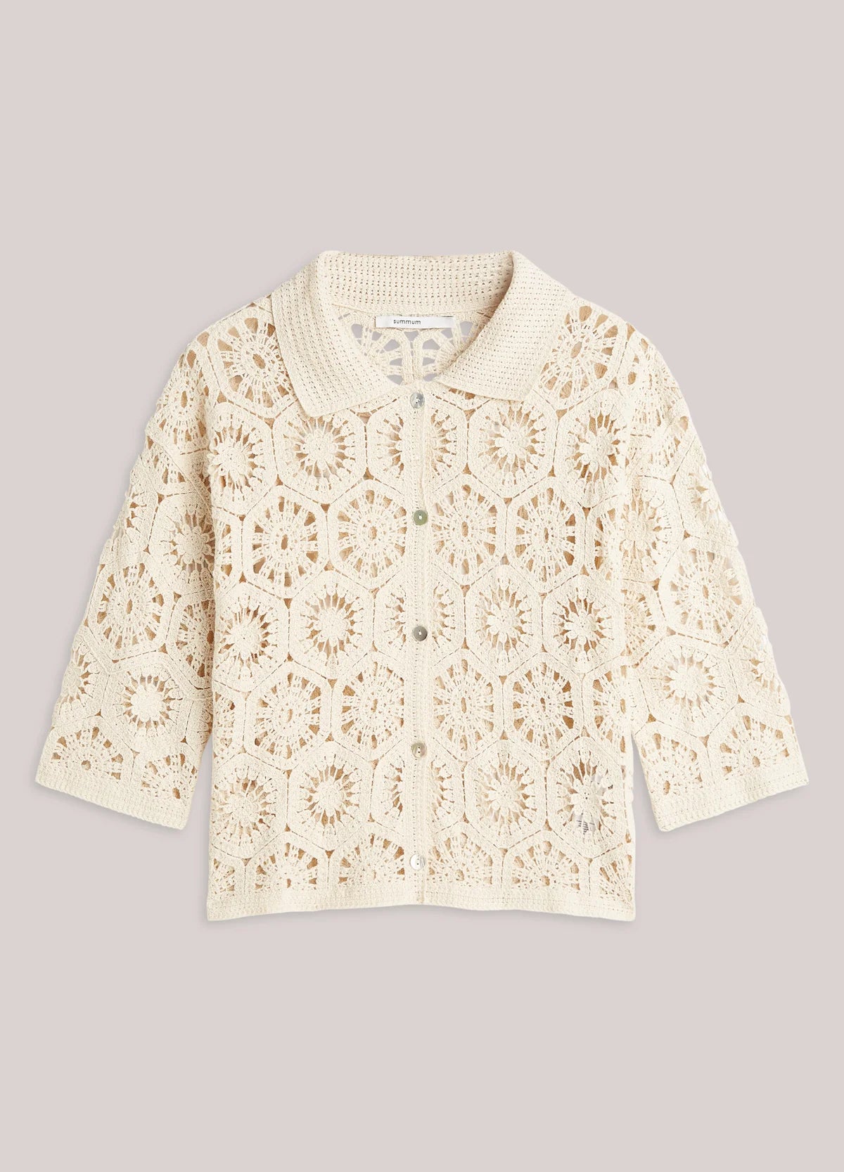 100% Cotton Crochet Cardigan in Pebble Beige