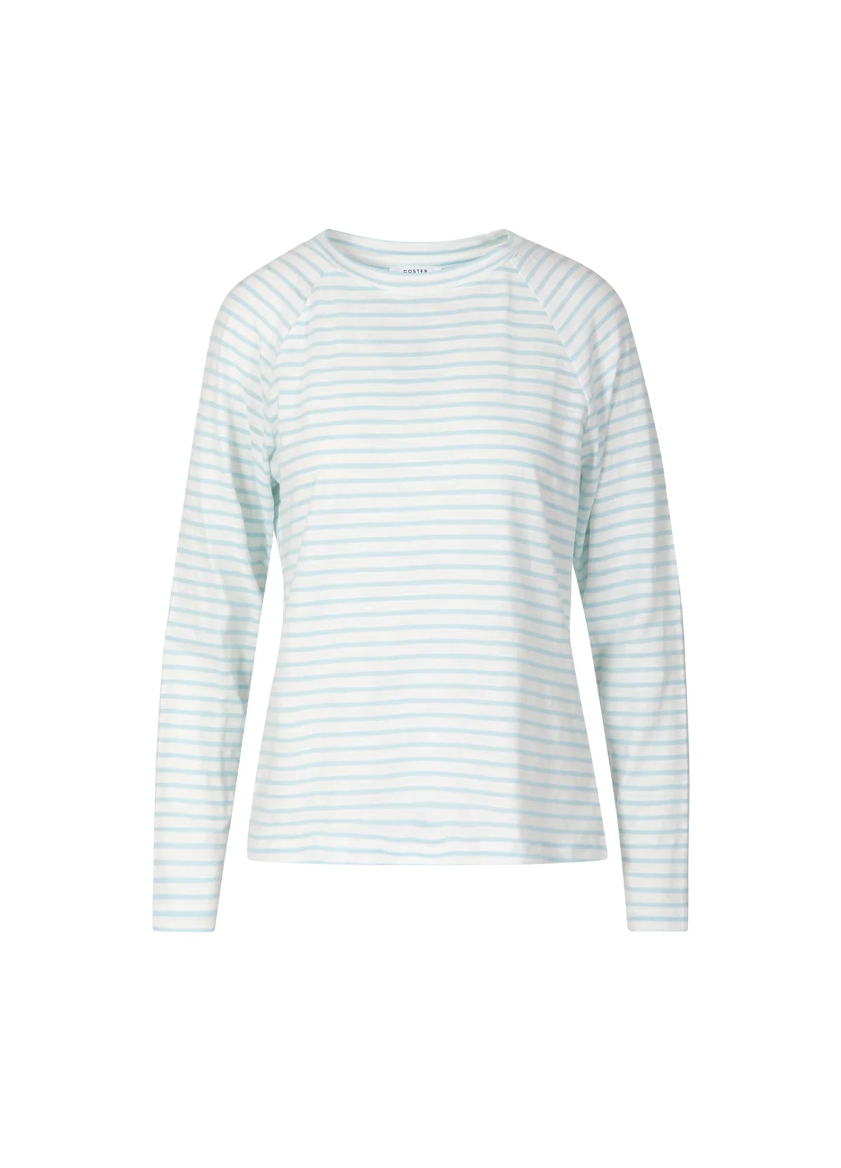 100% Cotton SILLA Long Sleeve T-Shirt in Light Blue/White Stripe