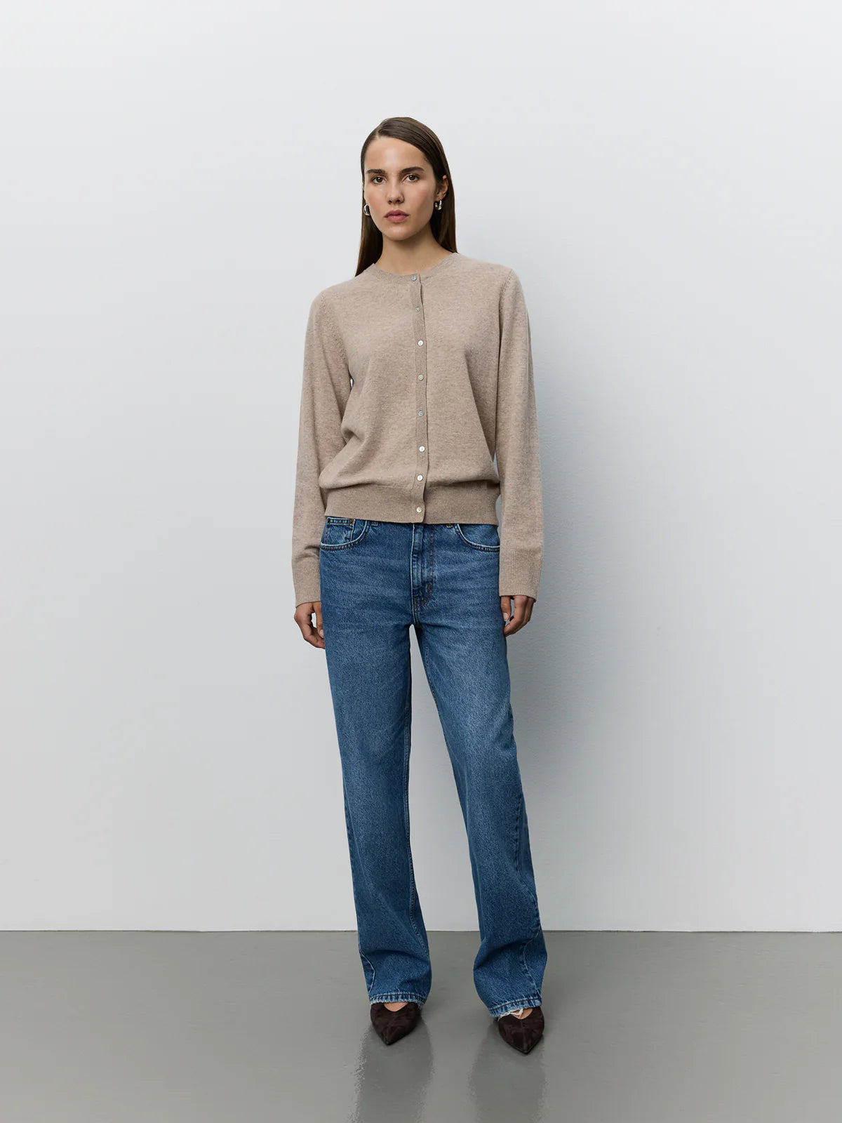 100% Cisse Merino Cardigan in Brown Melange