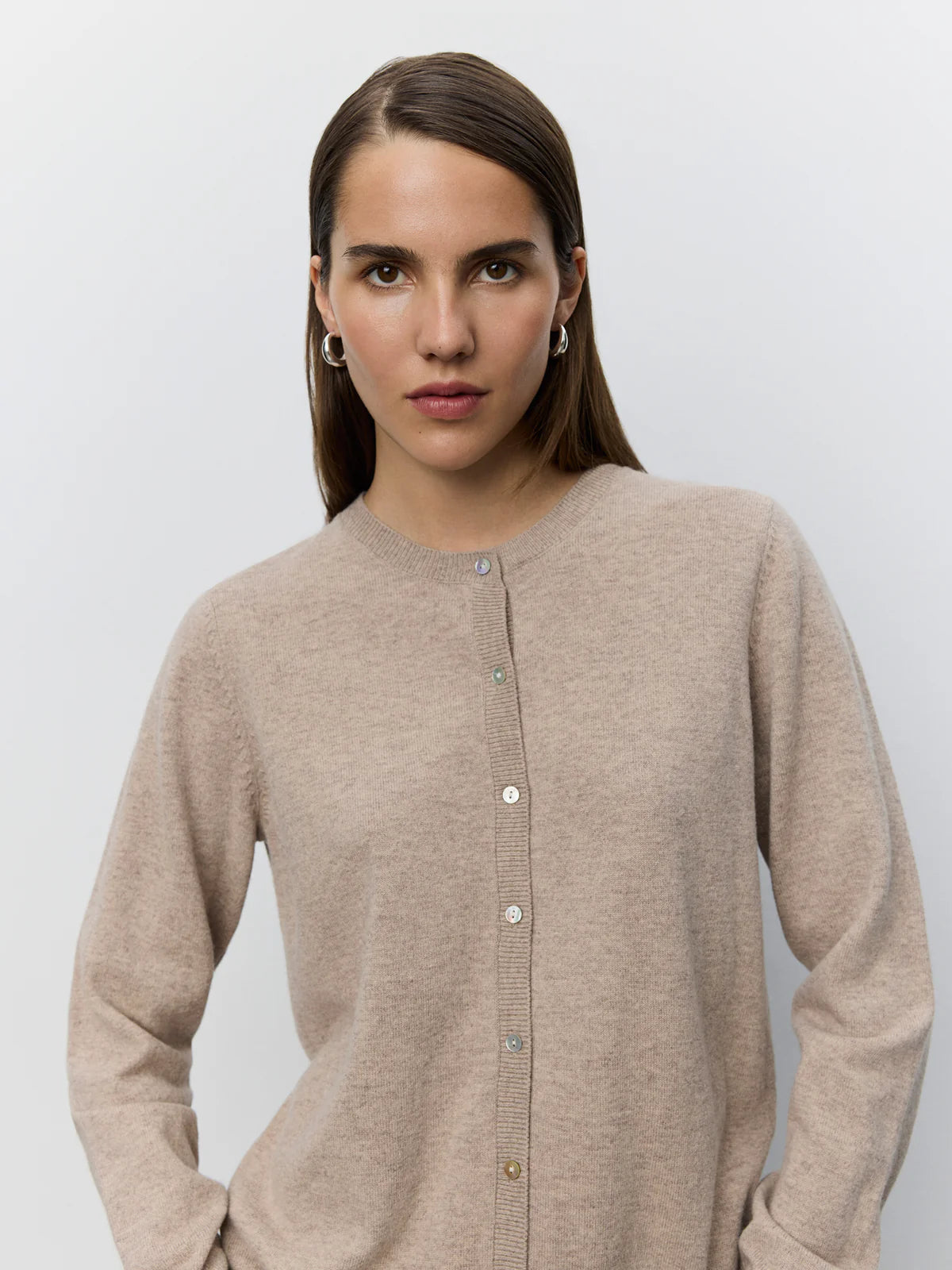 100% Cisse Merino Cardigan in Brown Melange