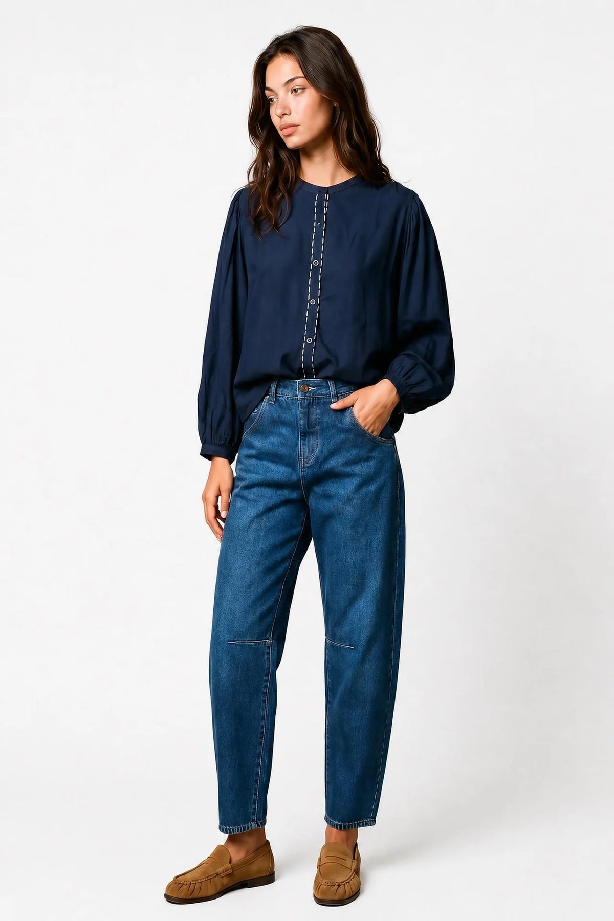 100% Cotton Billie Wide Leg Jeans in Dark Blue