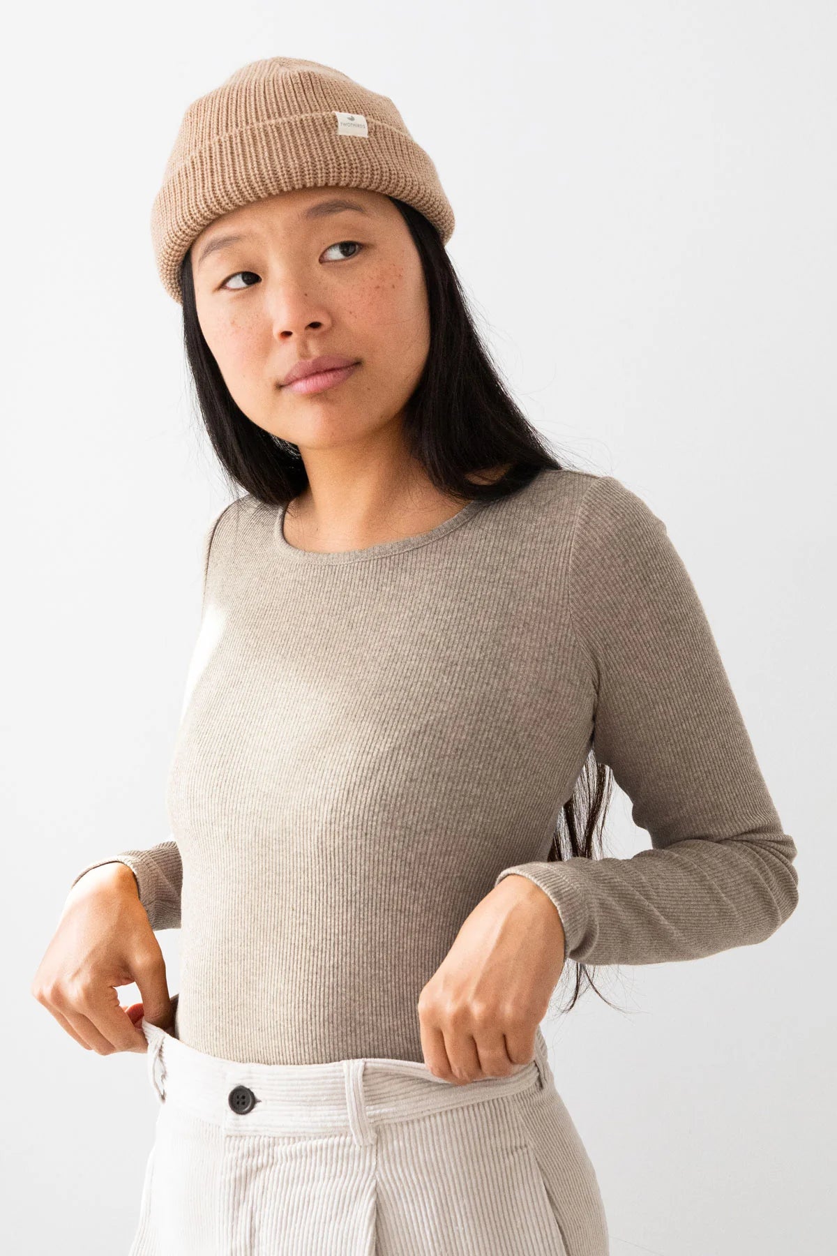 Arran recycled Long Sleeve Tee in Linen Beige