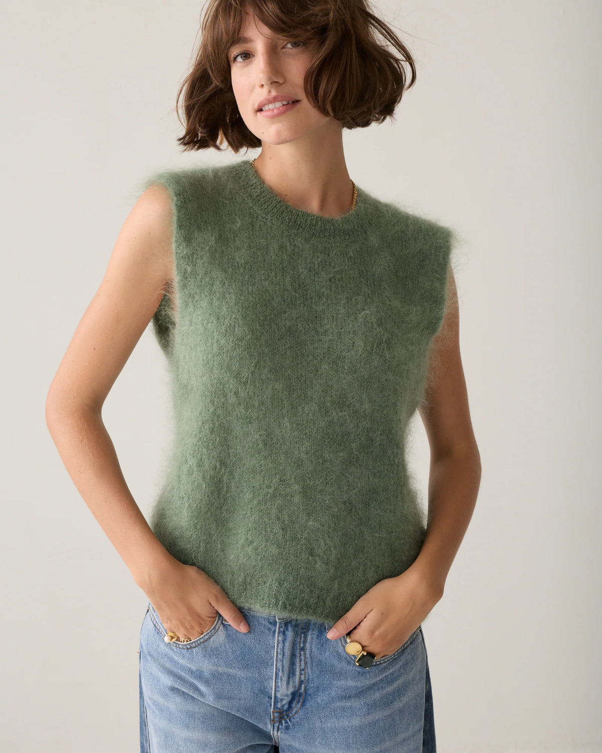 Mohair Vest Top in Thyme Green
